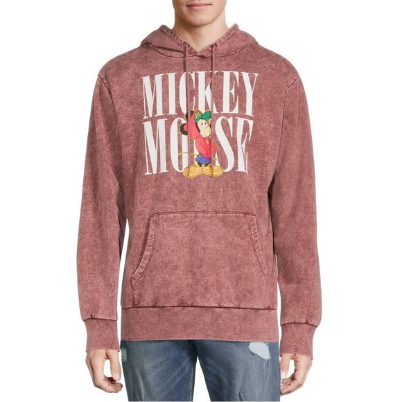 Men’s Disney Red Mineral Wash Retro Mickey Mouse Graphic Hoodie Size 3XL - Picture 1 of 5